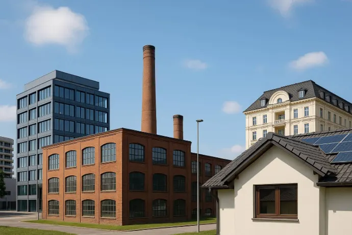 Verschiedene Gebäudetypen in Baden bei Wien.