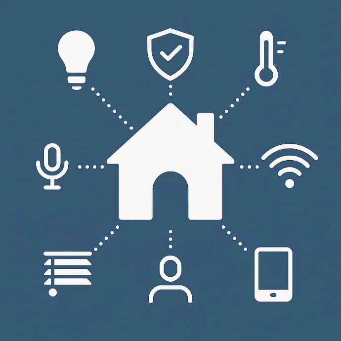 Smart-Home-Illustration mit vernetzten Automationssymbolen in Baden bei Wien.