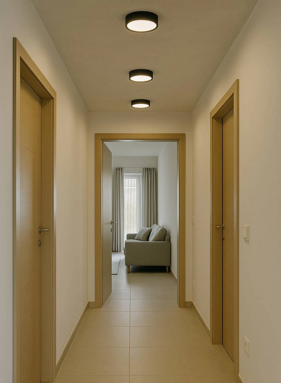 Moderne Flurbeleuchtung in einem Einfamilienhaus bei Baden in Wien.