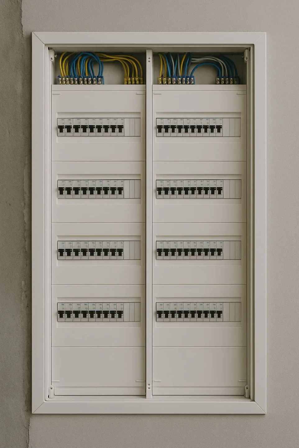 Moderner Sicherungskasten in einem Mehrparteienhaus in Baden bei Wien.