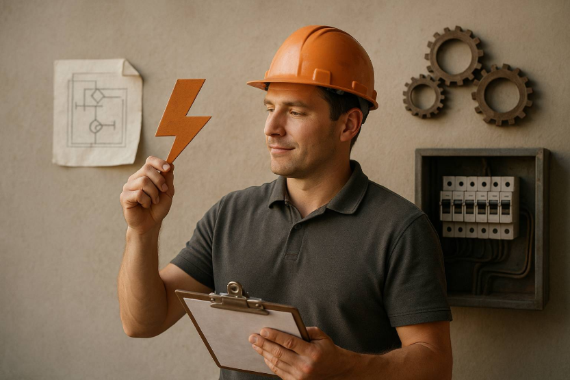 Elektriker in Baden arbeitet präzise an moderner, sicherer Elektroanlage.